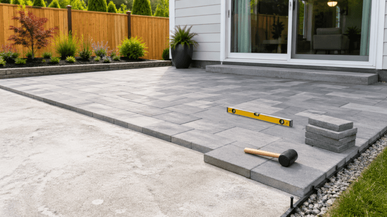 patio pavers on concrete installation