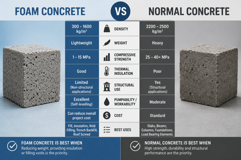 Foam concrete vs normal concrete 