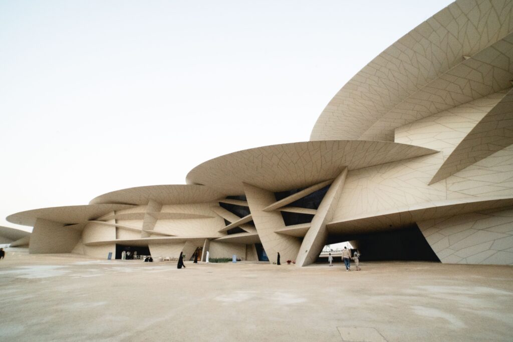 Glass fiber reinforced concrete GFRC façade panels on a national museum of Qatar.